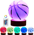 Basketball Crystal Ball Lamp,3.15 inch 3D K9 Crystal Ball Night Light with Wooden Base,Basketball Lamp Light, Gifts for Boys,16 Colors Change with Remote Control (K)