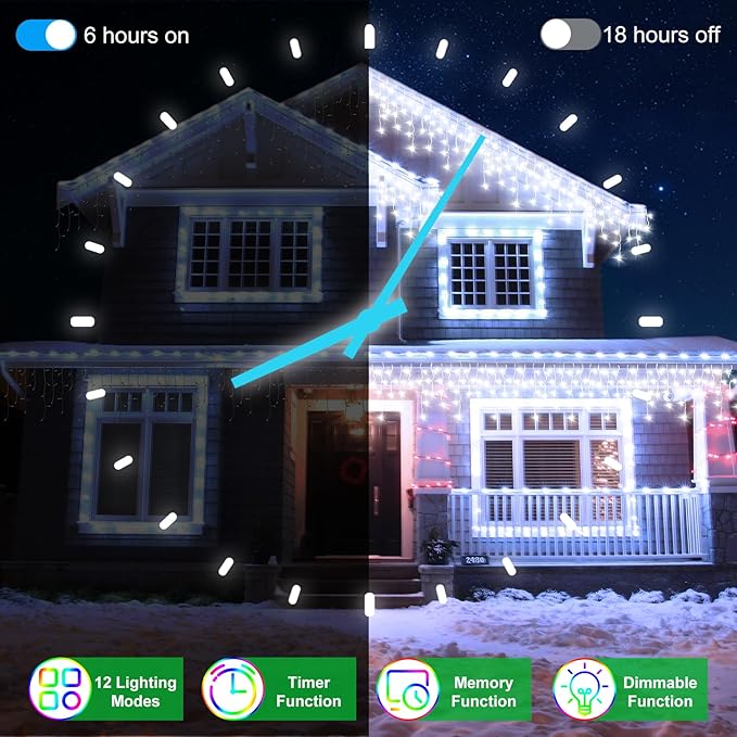 164FT 1620 LED Outdoor Christmas Lights - 360 Ice Drops, 12 Pro Modes with Timer Memory & Brightness, Waterproof Hanging Ice String Light for Holiday Wedding Garden Fence House Decor (Cool White)