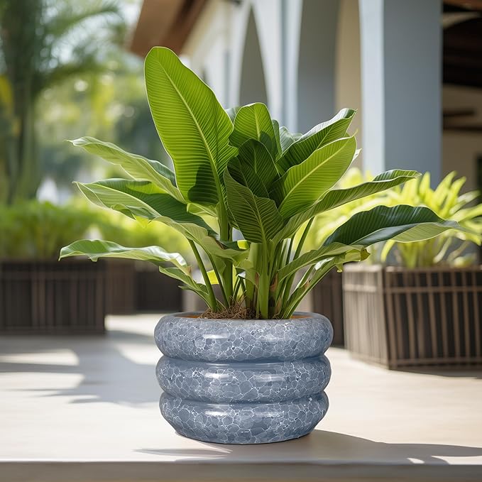 SQOWL Ceramic Planter 13.5 Inch - Large Plant Pot Indoor with Drainage Hole Outdoor Planter Round Flower Pot Modern Decorative Plant Pot for Home Office Decor Gray