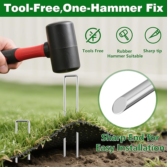 AMAGABELI GARDEN & HOME 6 Inch 100 Pack Galvanized Landscape Staples 11 Gauge Anti-Rust Heavy Duty Garden Staples Plant Cover Stakes U-Shaped Sod Pins Ground Fence Stakes for Weed Barrier Fabric