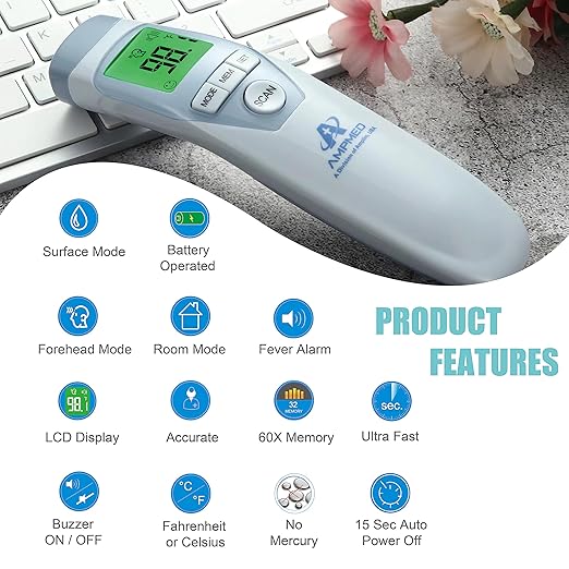 Amplim 2-Pack Hospital & Medical Grade Non Contact Digital Infrared Forehead Thermometer for Babies, Kids, and Adults. FSA HSA Eligible