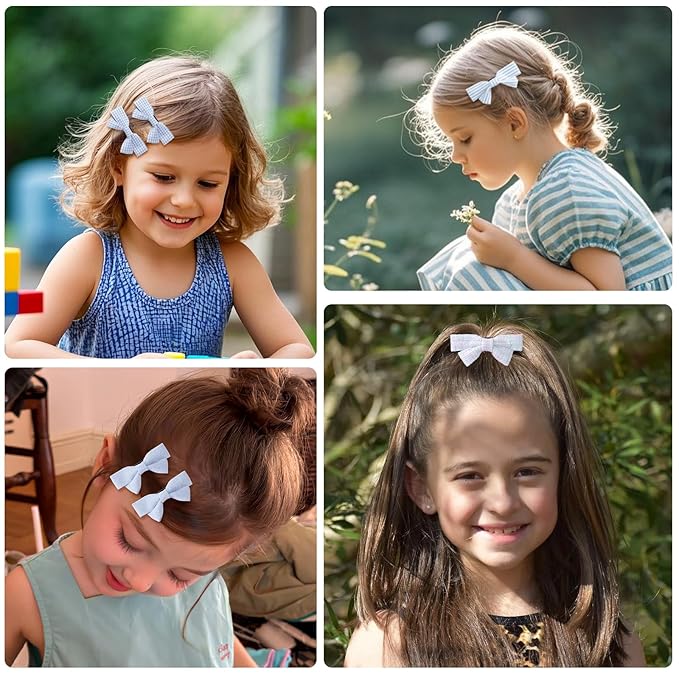20pcs small blue & navy hair bows for girls.Cute baby hair bows,Non-slip alligator hair clips.Toddlers bow clips,Handmade hair accessories for little girls gift set.