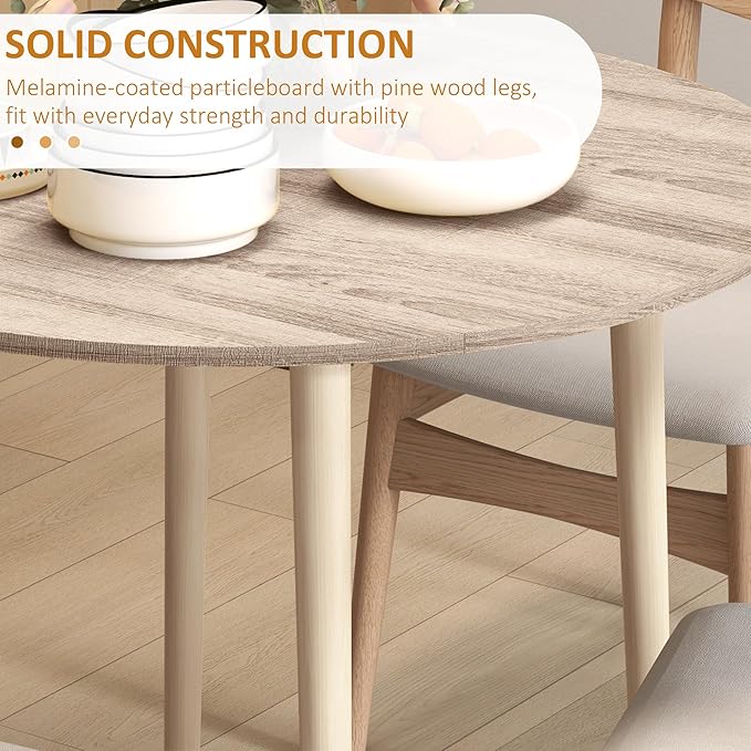 HOMCOM 35" Small Kitchen Table, Collapsible Drop Leaf Table for Small Spaces, Round Folding Dining Table with Solid Wood Legs for Kitchen, Dining Room, Oak