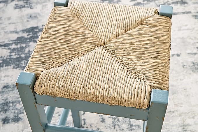 Signature Design by Ashley Mirimyn Farmhouse 29.5" Bar Height Bar Stool with Woven Wicker Seats, 2 Count, Green & Light Brown