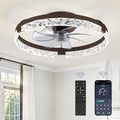 LEDIARY 20 Inch Low Profile Ceiling Fans with Lights and Remote, Fandelier Ceiling Fan Flush Mount, 3000K-6000K Dimmable LED Fan Light, Brown Modern Ceiling Fans with Lights for Bedroom