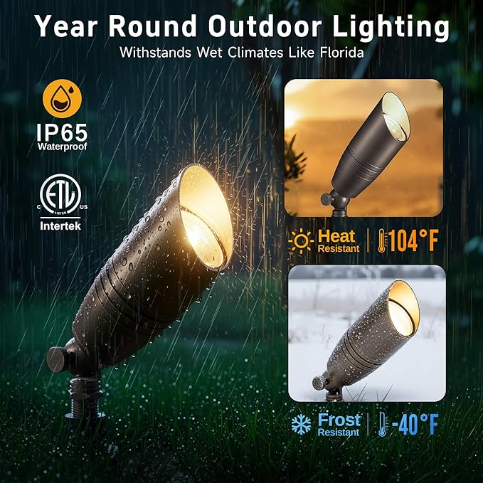Gardenreet Low Voltage Spot Lights - Solid Brass Landscape Spotlight Wired, 12V Outdoor LED Bullet Uplights, Waterproof Electric Bronze for Patio Wall with 5000K Daylight MR16 Bulb (6 Pack)