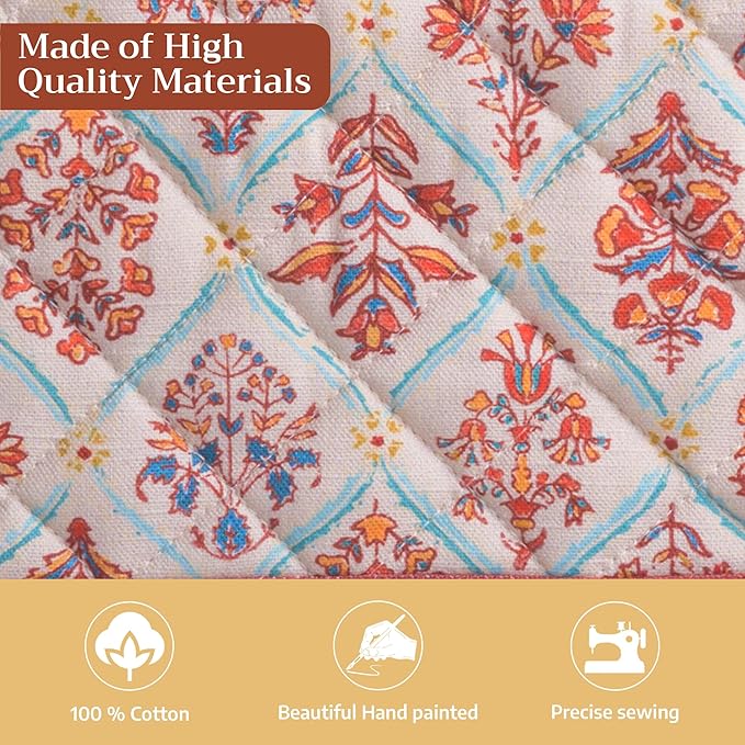Maison d' Hermine Pot Holders 100% Cotton Heat Resistant Potholders 8" x 8" Hot Pads with Loop for Thanksgiving Christmas Decorations BBQ Cooking Baking Handling Hot Pans (Pack of 1, Romane)