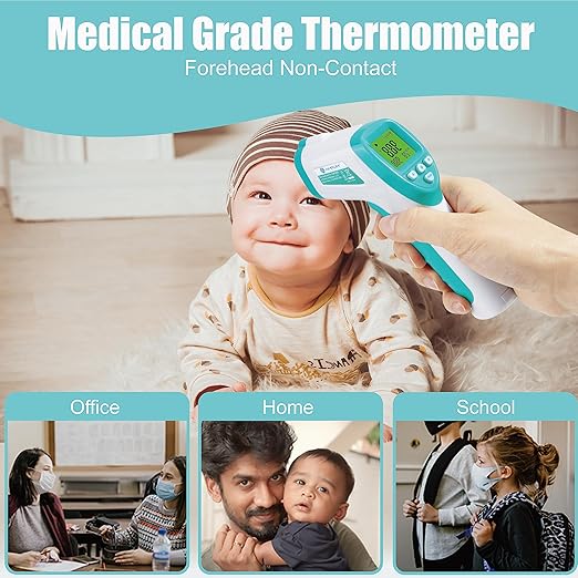 Amplim No-Touch Forehead Thermometer for Adults, Kids, and Infants: Digital Temporal Touchless Medical Grade Thermometer with LCD Display, Registry Must Have for Body Fever Temperatures, Blue