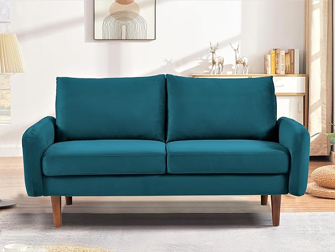 Container Furniture Direct Kent Velvet Loveseat Sofa for Modern Living Rooms and Compact Spaces, Comfy 2 Seater Couch Studio Apartment Furniture with Sleek Design, Greenish Blue