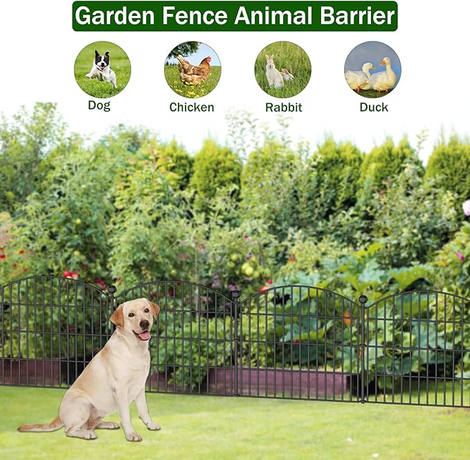 No Dig Decorative Garden Fence Animal Barrier - 5 Panels - 24 in (H) x 10 ft (L) - Dog Fence Outdoor for Yard, Rabbits and Small Pets - Tall Rustproof Metal Wire Fencing Border for Garden and Patio
