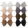Big Bows Hairbands, 8 PCS Handmade Baby Girl Headbands with Bows, Stretchy Nylon Newborn Toddler Hairbands, Tan