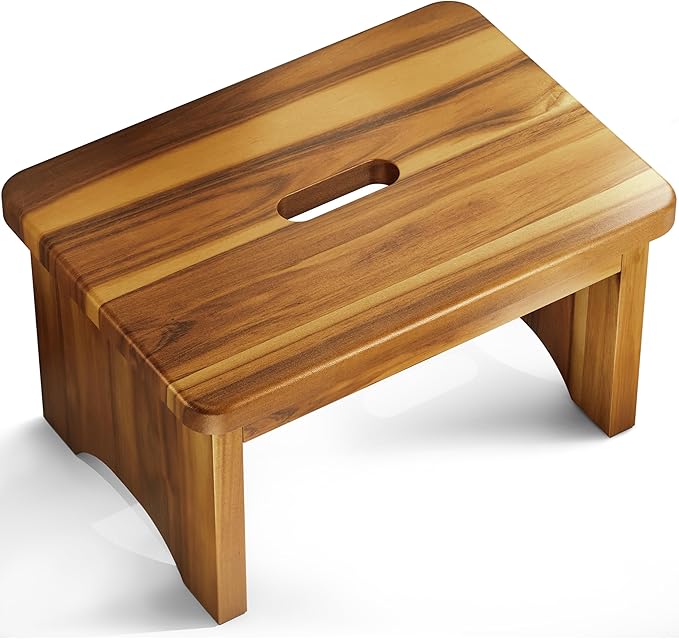 Wooden Step Stool, 9'' One Step Stool for Adults, Wooden Beside Step with 550 Lbs Load Capacity, Heavy Duty/Portable/Nonslip/Durable Construction Safe Step for Bedroom/Kitchen