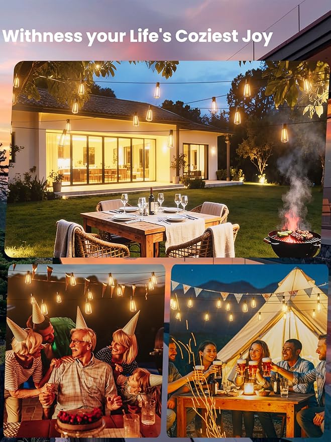 Svater Outdoor String Lights 150 FT, ST38 Patio Lights with 78 pcs Shatterproof Dimmable Vintage Edison Bulbs, Weatherproof Warm White Light for Patio, Backyard, Garden, Bistro