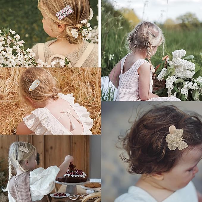 15 Pcs Hair Clips for Girls with Bows Butterfly Flower,2" Fully Lined Alligator Clips and Barrettes,Handmade Hair Accessories for Baby Toddler Young Kids School Age Girls Gifts