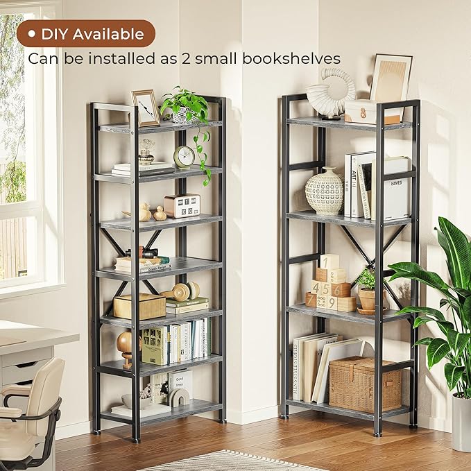 SUPERJARE Triple 4 Tier Bookshelf, Bookcase with 11 Open Display Shelves, Wide Book Shelf Book Case for Home & Office, Grey