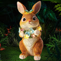 Solar Garden Statues Outdoor Decor, Rabbit Statue with Butterfly & Flowers, Yard Decoration with 6 LED Lights for Patio, Balcony, Backyard, and Lawn, Unique for Mom, Grandma