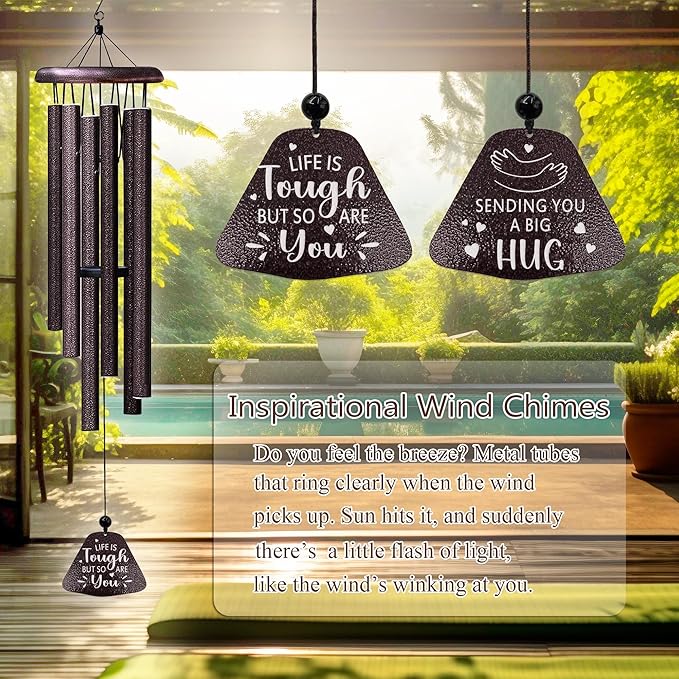 Get Well Gifts for Women 32” Wind Chimes, Inspirational Relaxation Birthday Sympathy Gifts for Women, Thinking of You/Feel Better Gift for Woman, Emotional Support, Sending You a Big Hug