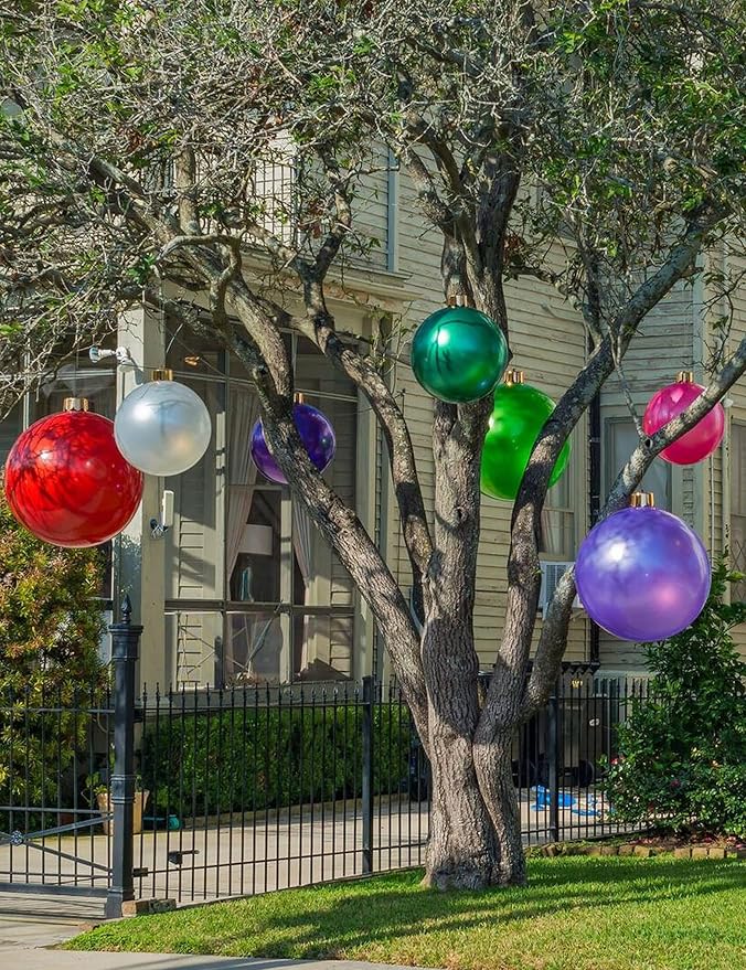 Inflatable Christmas Ornaments, 18" or 25" Oversized Outdoor Christmas Ball Ornaments, Holiday Yard Christmas Tree Decorations, Indoor and Outdoor Decoration Balls (25 inch, Gold)