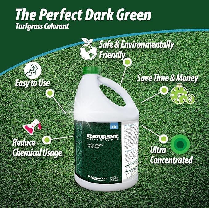 Endurant Turf Colorants - Perennial Rye Spray Green Grass Paint for Lawns - Revives Dry, Patchy Yards - Light Grass Hue - Easy to Use, Concentrated Turf Grass Dye - Covers Approx 10,000 Sq Ft - 1 Gal