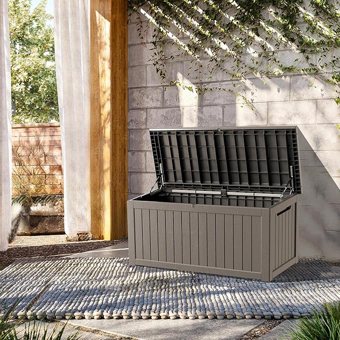 TARKARI 200 Gallon Lockable Resin Deck Box, Waterproof & UV-Resistant Outdoor Storage Box for Outdoor Cushion Storage, Garden Tools & Pool Accessories Storage, Gray