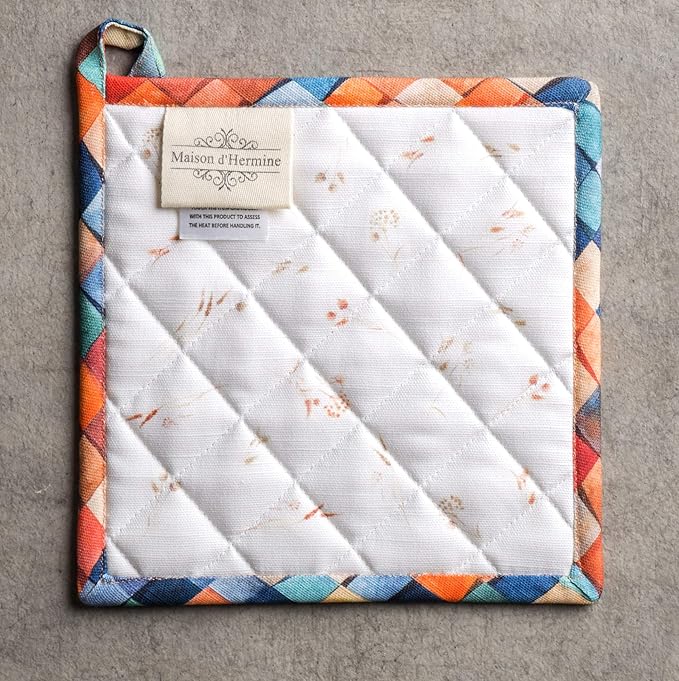 Maison d' Hermine Pot Holders 100% Cotton Heat Resistant Potholders 8" x 8" Hot Pads with Loop for Thanksgiving Christmas Decorations BBQ Cooking Baking Handling Hot Pans (Pack of 1, Faisan D'Automne)