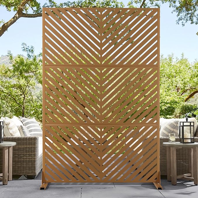 72" H×47" W Metal Privacy Screen Outdoor Privacy Screen Freestanding, Outdoor Privacy Screens and Panels for Patio Lawn Deck, Outdoor Privacy Panels Decorative Privacy Fence(Consists of 3 Panels)