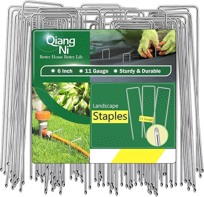 Qiang Ni Garden Stakes Adjustable-Width: 6 Inch U-Shaped Landscape Staples 11 Gauge - Hot-dip Galvanized Steel Outdoor Decoration Anchors SOD Pins for Yard Tent Fence Ground Stakes - 50 Pack