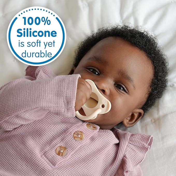 Dr. Brown's HappyPaci 100% Silicone Baby Pacifier, Contoured One-Piece Design, Gray/Green/Ecru, 0-6m, BPA-Free, 3 Count (Pack of 2)