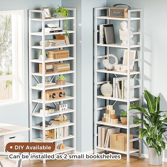 SUPERJARE Triple 6 Tier Bookshelf, Bookcase with 17 Open Display Shelves, Wide Book Shelf Book Case for Home & Office, White
