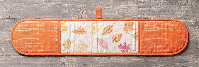 Maison d' Hermine Double Oven Mitt (7" x 35") 100% Cotton Heat Resistant BBQ Cooking Gloves with Loop for Thanksgiving Christmas Decorations Baking Cooking Handling Hot Pan (Colours of Autumn)