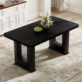 Dining Room Table for 6 - Black Faux Marble Dining Table with 1.7-Inch Thick Seamless Tabletop and Dual Pedestal Base,64.5'' Mid Century Modern Dining Table Ideal for Kitchen,Home Office