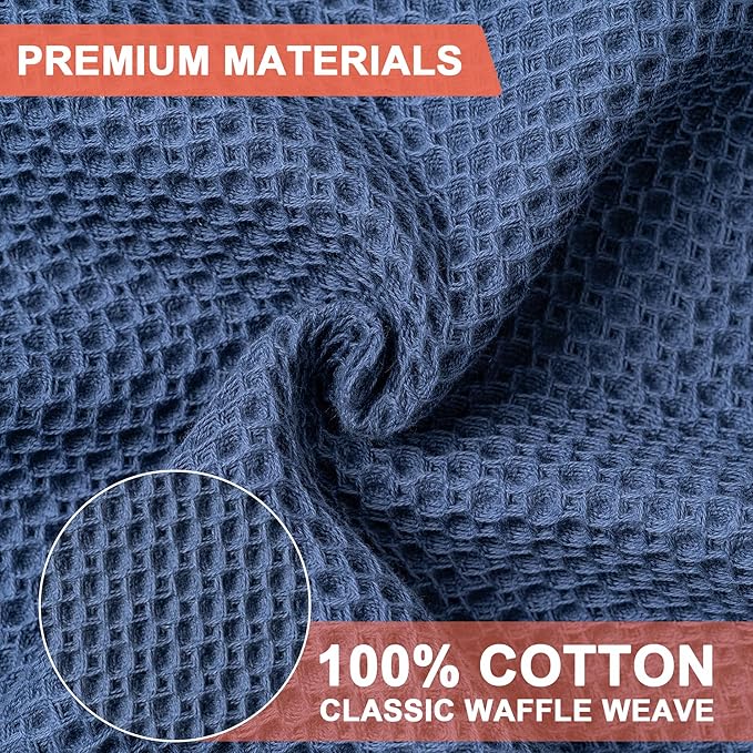 BOOMIBOO 4-Pack Dish Towels, 100% Cotton Waffle Weave, Ultra Soft Absorbent