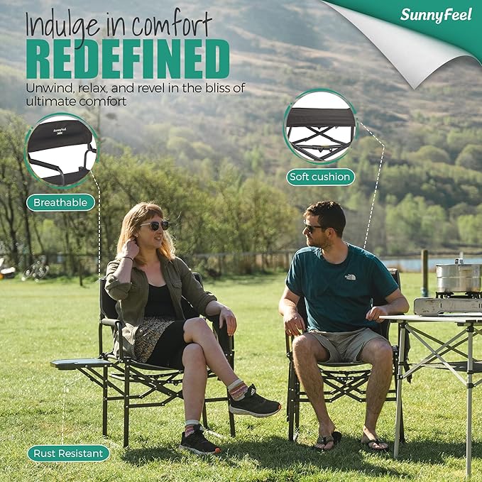 SUNNYFEEL Camping Directors Chair, Heavy Duty,Oversized Portable Folding Chair with Side Table, Pocket for Beach, Fishing,Trip,Picnic,Lawn,Concert Outdoor Foldable Camp Chairs