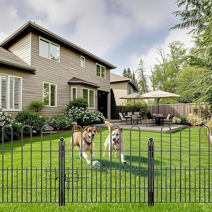 10 Panels Garden Fence with Latch Gate, 24.01in (H) X 20ft(L) Animal Barrier Fence with 1in Gaps for Rabits, Dog Fencing Outdoor for Yard, Flower Beds, Patios, Vegetable Patches