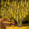 Purtuemy Christmas Lights Outdoor, Meteor Shower Falling 12 inch 8 Tubes Icicle Snow Raindrop Lights for Xmas Tree Holiday Party Decoration, UL Plug, Wram White