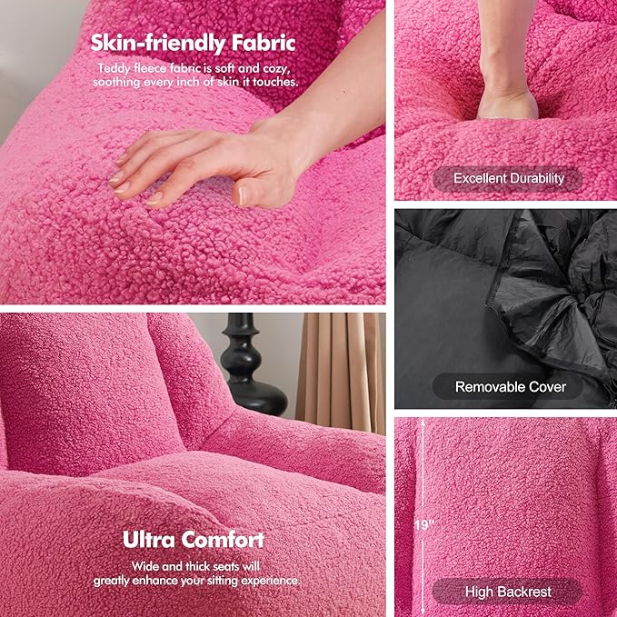 Homguava Bean Bag Chairs for Adults,Giant Beanbag Couch Adult Bean Bag Chair with Filler Included,Modern Lazy Sofa Comfy Chair for Living Room(Pink)