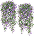 TOCHGREEN 4Pcs Artificial Hanging Plants Fern Vine, Faux Plastic Plants Fake Ivy Vine Greenery Garland with Purple Flower, Outdoor Indoor Decorations for Living Room Balcony Garden Wall Home Decor