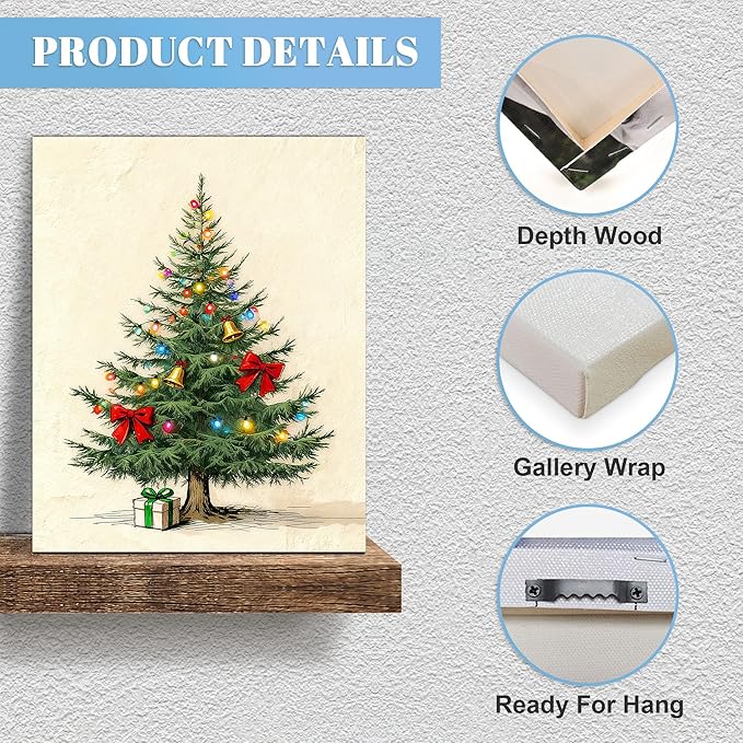 Framed Christmas Pictures Wall Decor,Vintage Pine Tree Prints,Winter Christmas Canvas Wall Art Decoration for Bedroom Bathroom Living Room Rustic Xmas Holiday Gifts (Christmas Tree 9, 16'' X 20'')