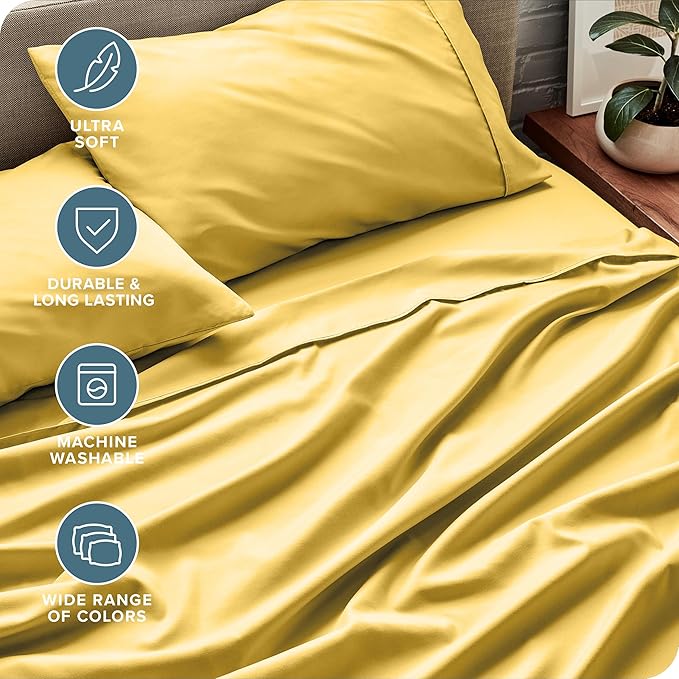 Bare Home King Sheet Set - Luxury 1800 Ultra-Soft Microfiber King Bed Sheets - Double Brushed - Deep Pockets - Easy Fit - 4 Piece Set - Bedding Sheets & Pillowcases (King, Lemon Drop)