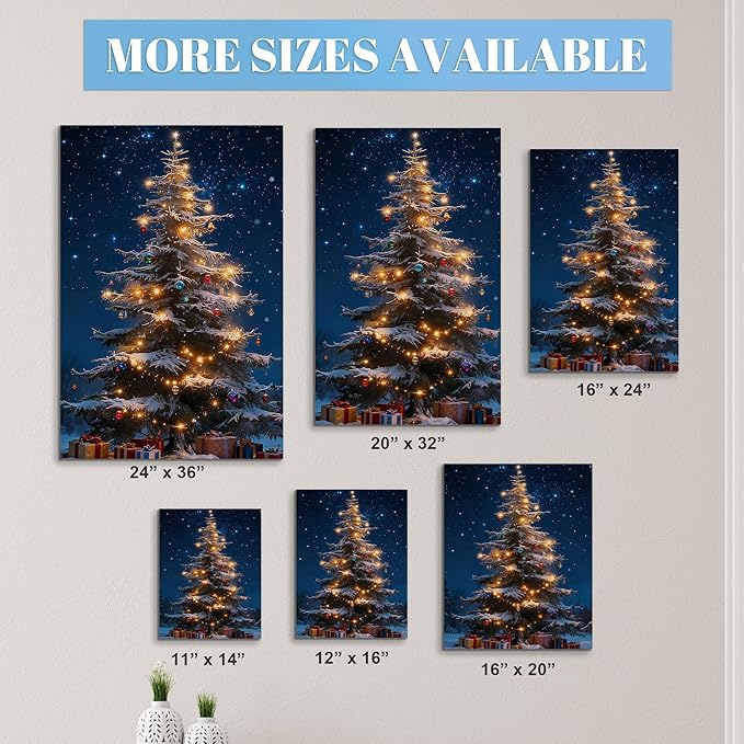 Framed Christmas Pictures Wall Decor,Vintage Pine Tree Prints,Winter Christmas Canvas Wall Art Decoration for Bedroom Bathroom Living Room Rustic Xmas Holiday Gifts (Christmas Tree 13, 16'' X 20'')