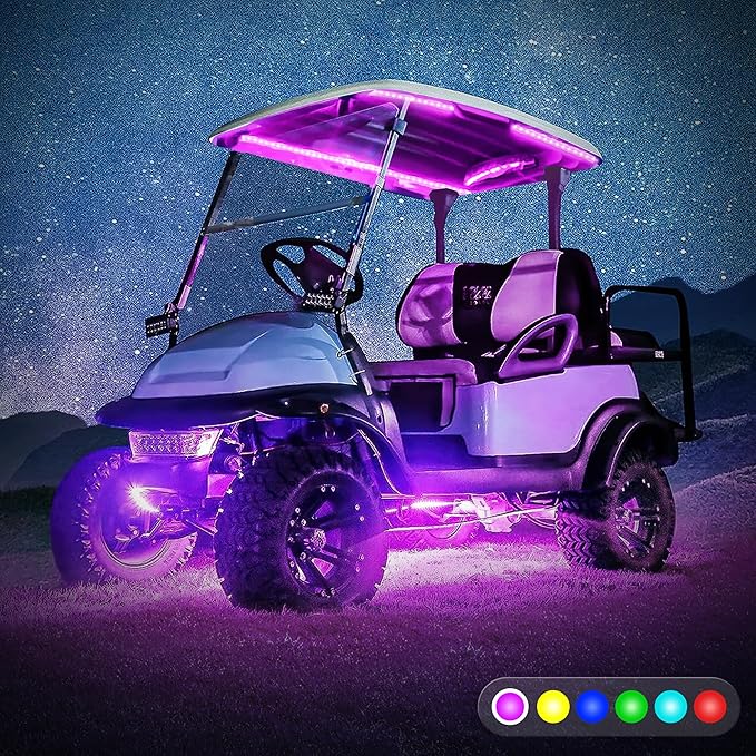 10L0L 6PCS Golf Cart Underbody Light Kit with Canopy Lights, Underglow LED Strip for Yamaha EZGO Club Car, 24 Modes Multicolor RGB Music Sync IP67 Waterproof