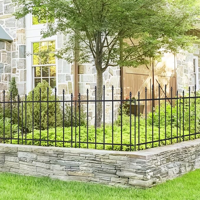 Metal Garden Fence 26 in H x 12 ft L, 6 Panels + 7 Stakes Border Dog Fence Panels Animal Barrier, No Dig Garden Fencing for Yard Patio Flower Bed Lawn Outdoor, Arch Black