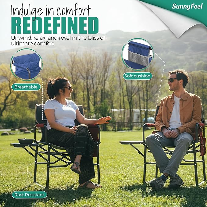 SUNNYFEEL Camping Directors Chair, Heavy Duty,Oversized Portable Folding Chair with Side Table, Pocket for Beach, Fishing,Trip,Picnic,Lawn,Concert Outdoor Foldable Camp Chairs