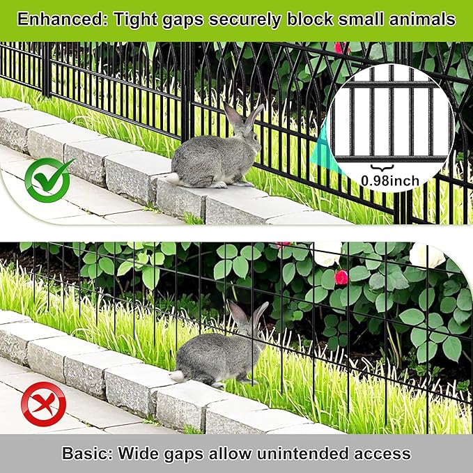 Bepatio 5 Panels Tall Garden Fence with Latch, 43.3in (H) x 14.8ft (L) Dog Fence Outdoor for Yard, Arc Metal Fencing Panels, Animal Barrier Fencing for Outdoor, Patio, Flower Bed