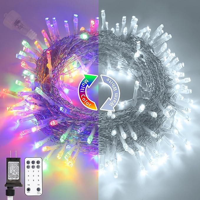 JMEXSUSS 200 LED Christmas String Lights Outdoor Waterproof, 66ft Color Changing String Lights Plug in, Cool White & Multicolor Christmas Lights for Trees Yard Wedding Xmas Party Decorations