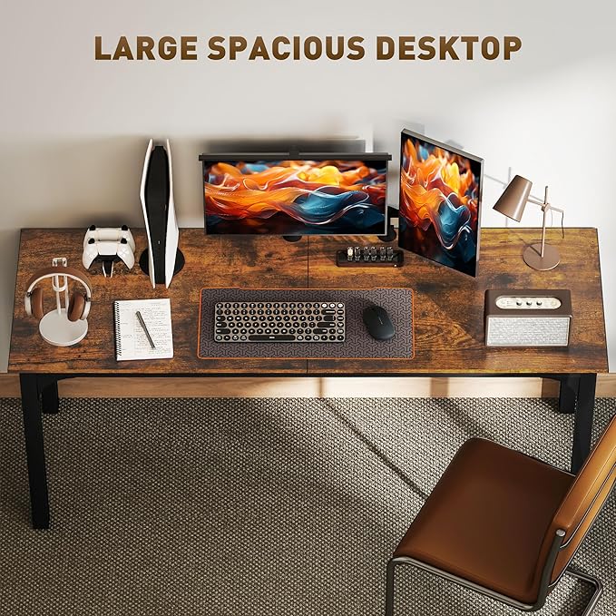 HOMCOM Modern Simple Large Computer Desk, 71" Long Home Office Desk for Two Person, Multi-Purpose Computer Table for Home Office Study, Rustic Brown