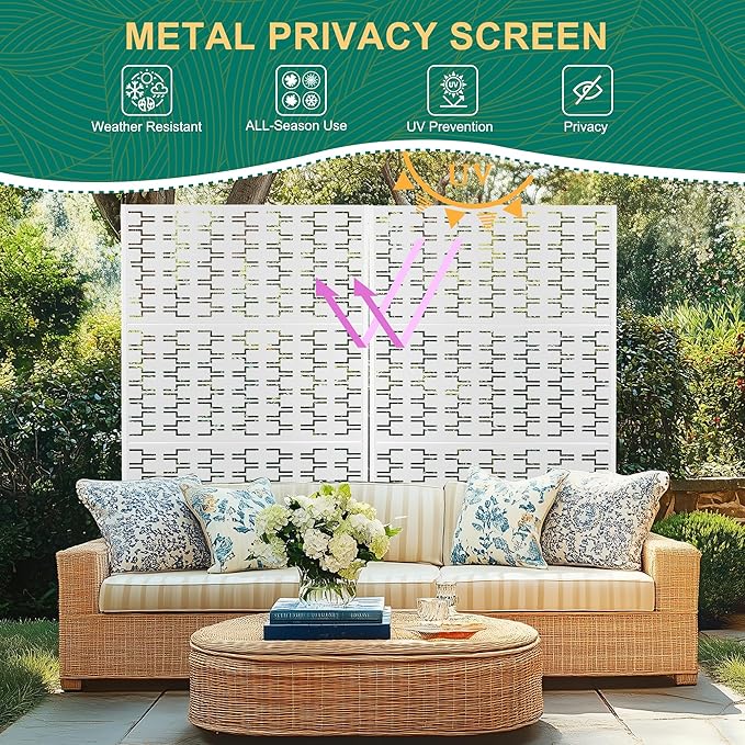 72" H×47" W Metal Privacy Screen Outdoor Privacy Screen Freestanding, Outdoor Privacy Screens and Panels for Patio Lawn Deck(Consists of 3 Panels)