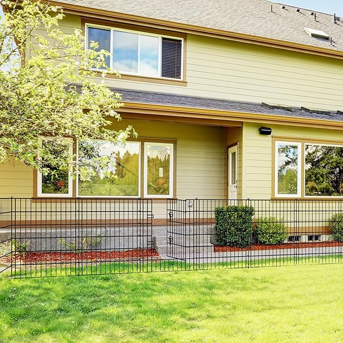 Metal Garden Fence 32 inch H x 28 inch W, 5 Panels (4 Panels + 1Gate), Total 11.6 ft, No Dig Fence Rustproof Animal Barrier Fencing for Dog, Rabbits, and Patio,Yard