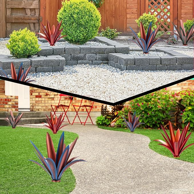 Large Tequila Rustic Sculpture, Rustic Metal Agave Plants for Outdoor Patio Yard Mexican Plant Garden， Agave Outdoor Lawn Ornaments Yard Stakes (Green 1pc)