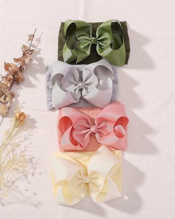 doboi Baby Girl Headband - 12pcs Nylon Hair Accessories with Big Ribbon Bows, Soft Lightweight Headbands for Baby Girls Infant Newborn Toddler